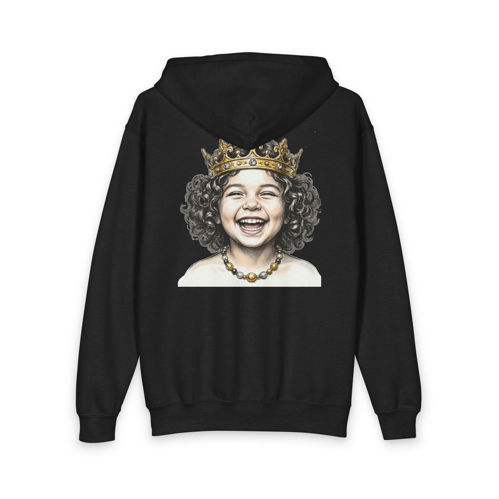 New Prince Crowned Smiling Child Youth Zip Hoodie — styled photo 2
