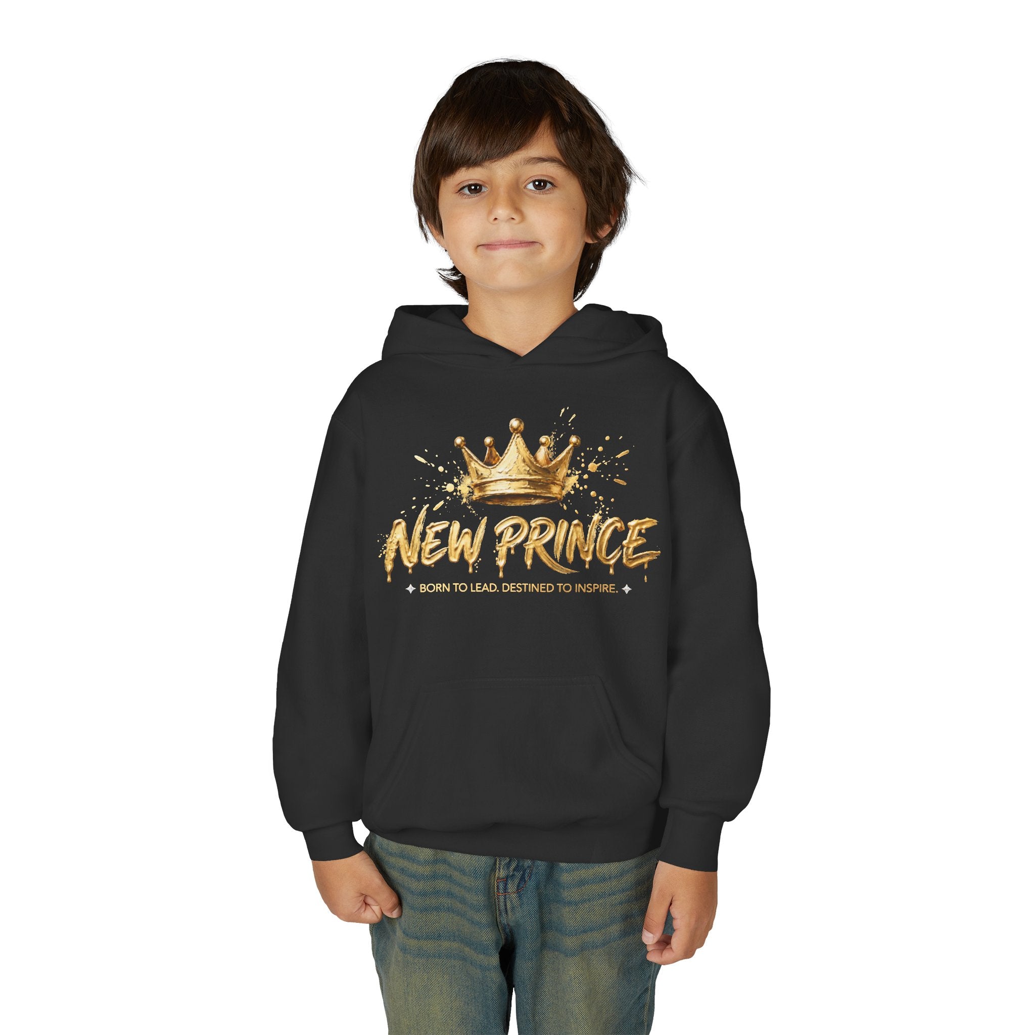 "New Prince" Crown Graphic Kids' Pullover — styled photo 2