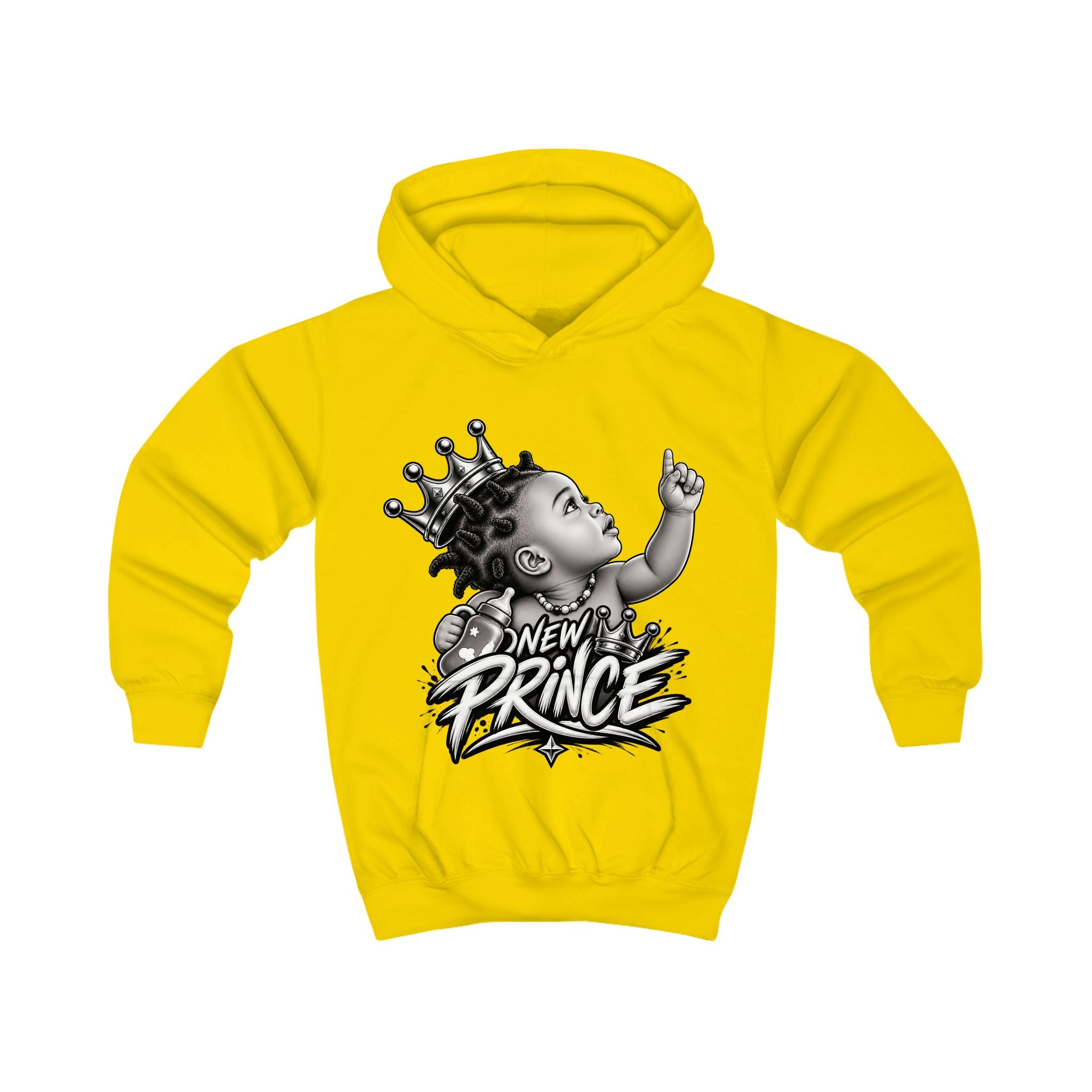 Kids Hoodie — New Prince Crowned Baby Graphic Pullover, front view