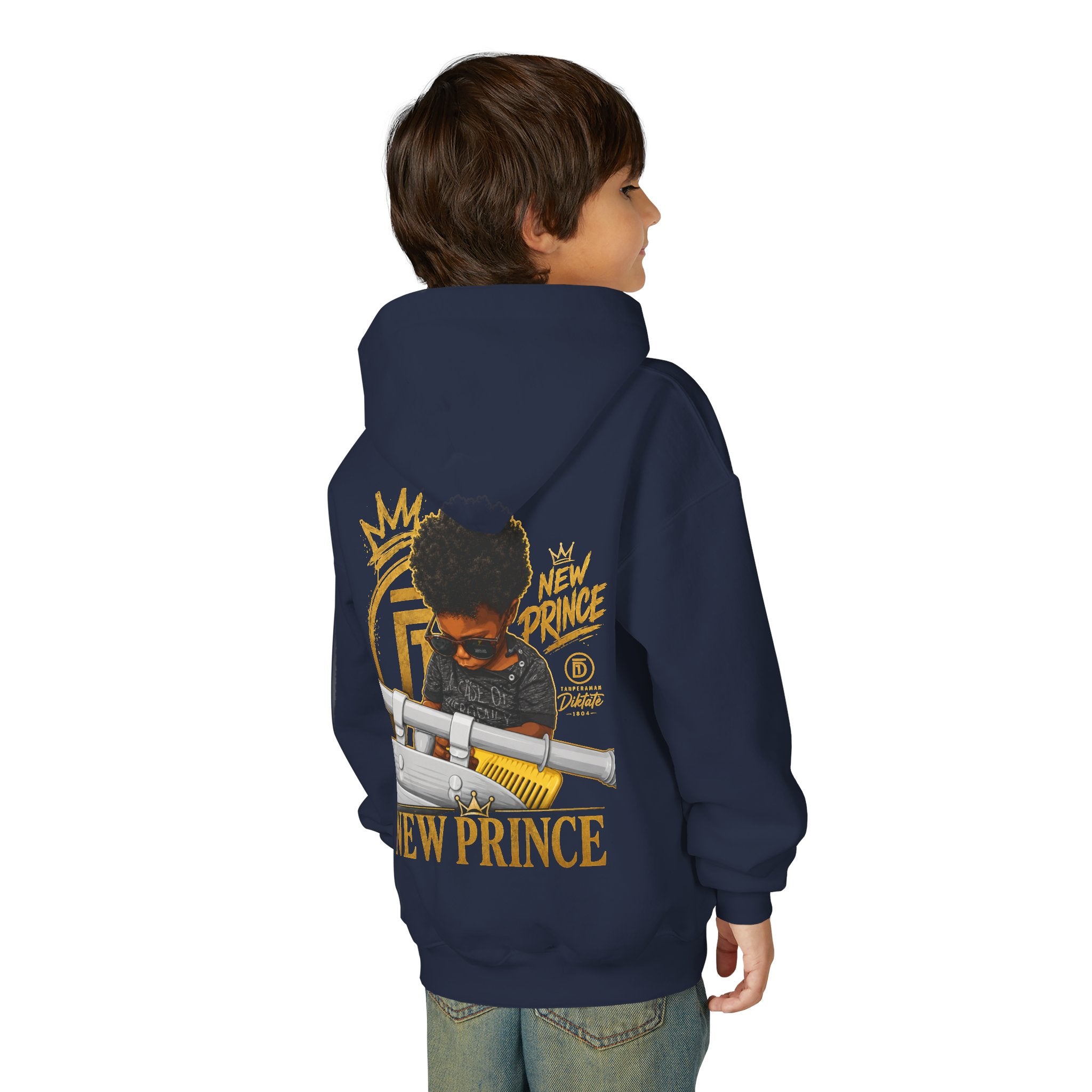 "New Prince" Crown Graphic Kids' Pullover — styled photo 8