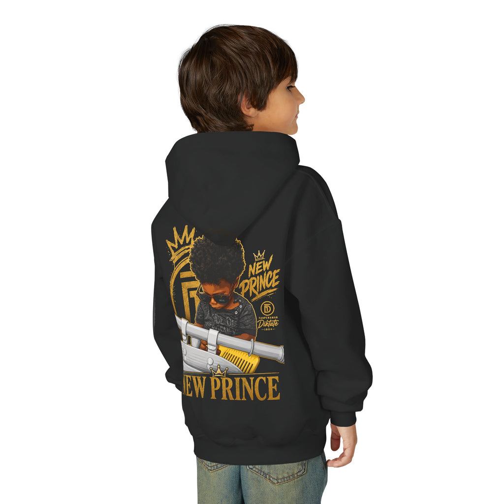 "New Prince" Crown Graphic Kids' Pullover — styled photo 3