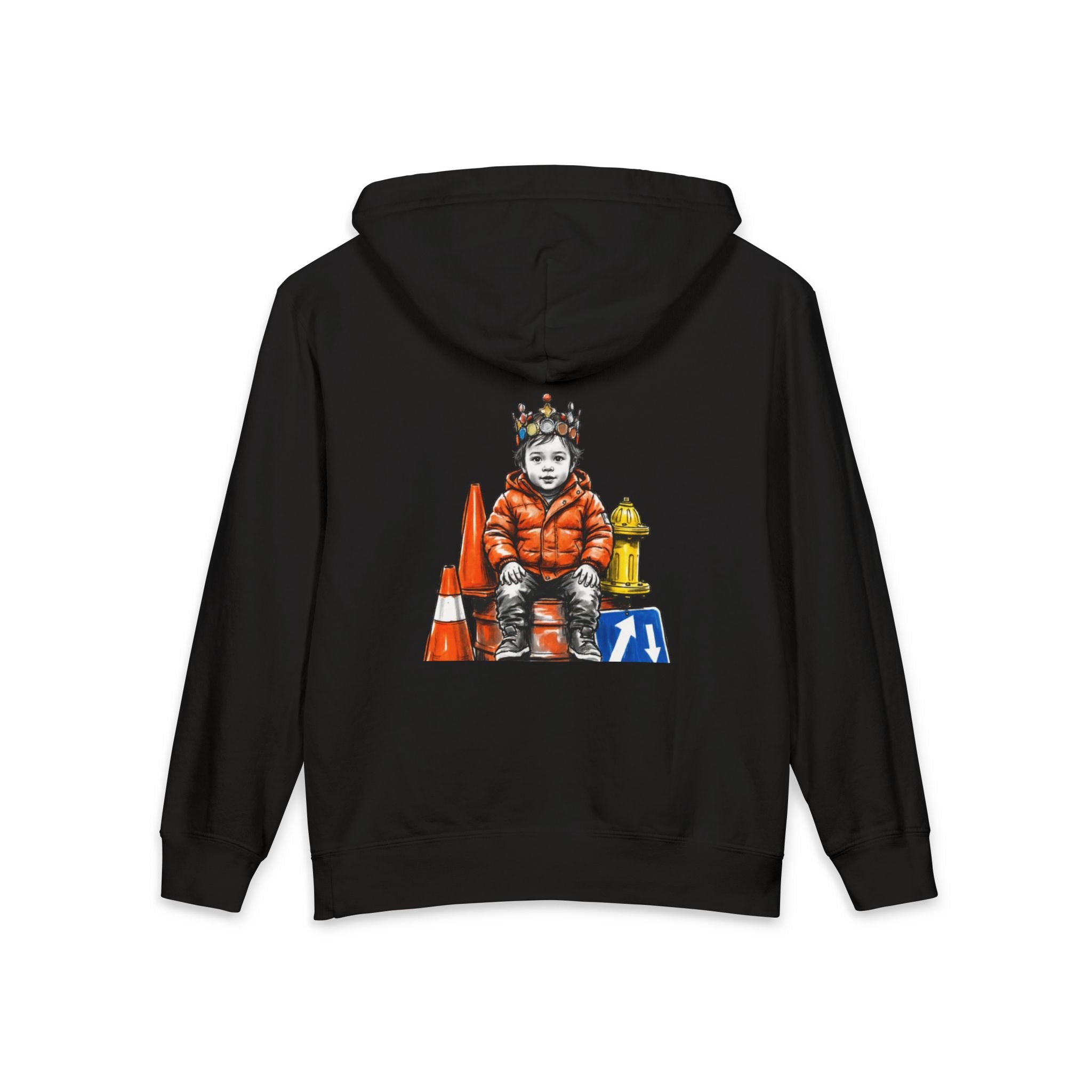 New Prince Youth Hoodie — Crowned Kid Tricycle Graphic, styled photo 9