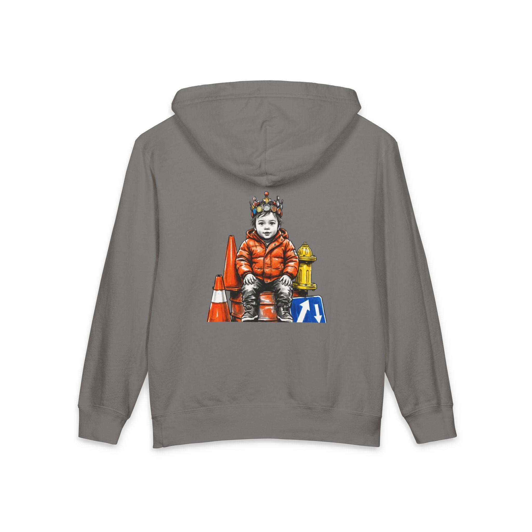 New Prince Youth Hoodie — Crowned Kid Tricycle Graphic, styled photo 6