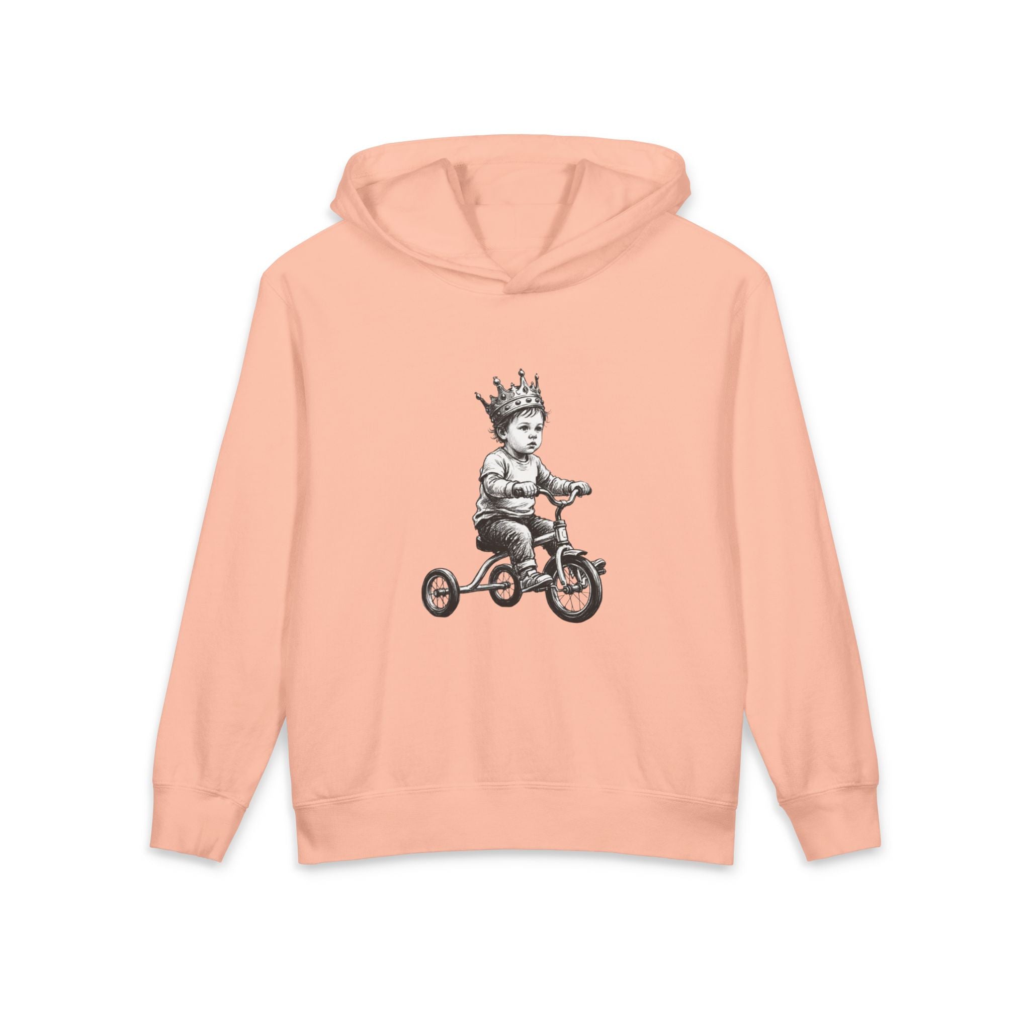 New Prince Youth Hoodie — Crowned Kid Tricycle Graphic, back view