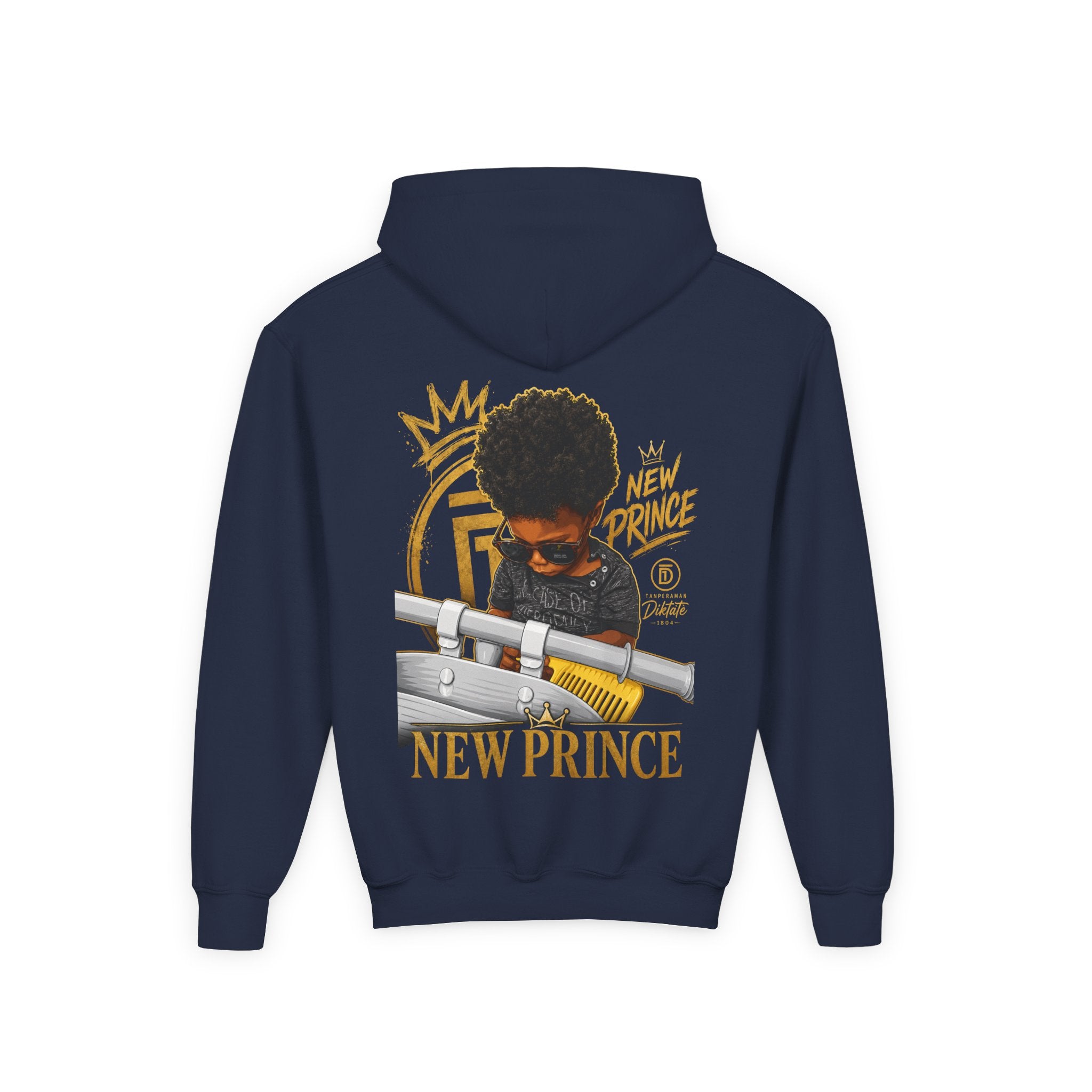 "New Prince" Crown Graphic Kids' Pullover — styled photo 6
