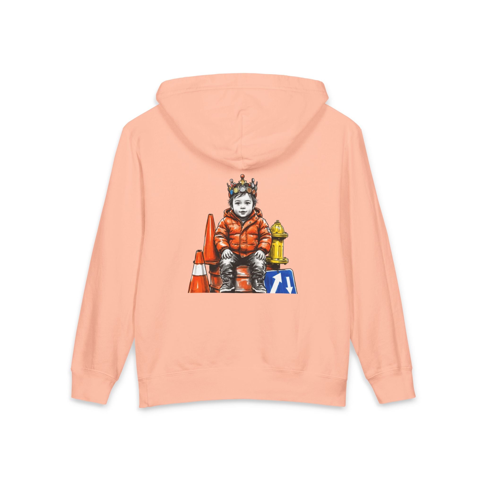 New Prince Youth Hoodie — Crowned Kid Tricycle Graphic, styled photo 5